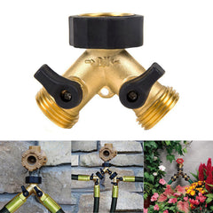 3/4 Inch 2-Way Brass Hose Faucet Manifold Garden Tap Splitter Y-Type Shut Off Valve