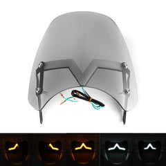 Universal 5-7" Smoke Round Headlight Fairing Motorcycle Windshield with LED