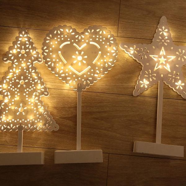 Battery Powered LED Star Christmas Tree Heart Night Light Table Lamp for Home Decoration