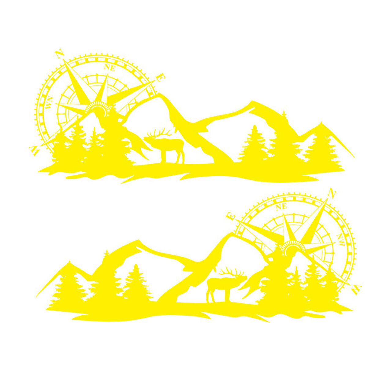 2pcs Set Large Compass Navigation & Mountain Deer Body Sticker Decals for Camper Van, Motorhome, Boat, Motorcycle