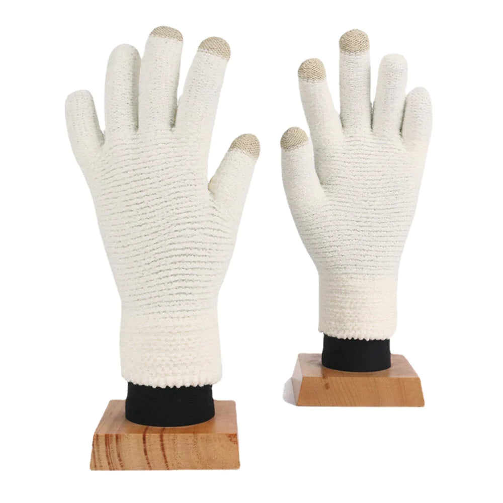 Unisex Knitted Touch-Screen Winter Gloves - Warm Chenille, Three-Finger & Full-Finger Options