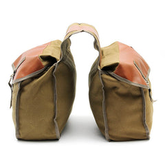 Khaki Canvas Motorcycle Side Saddle Bag - Durable Luggage for Bikes