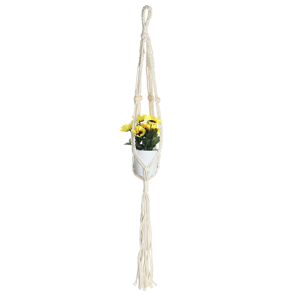 Hand-Knitted Wall Hanging Planter Basket - Natural Cordage Plant Holder for Flower Pots