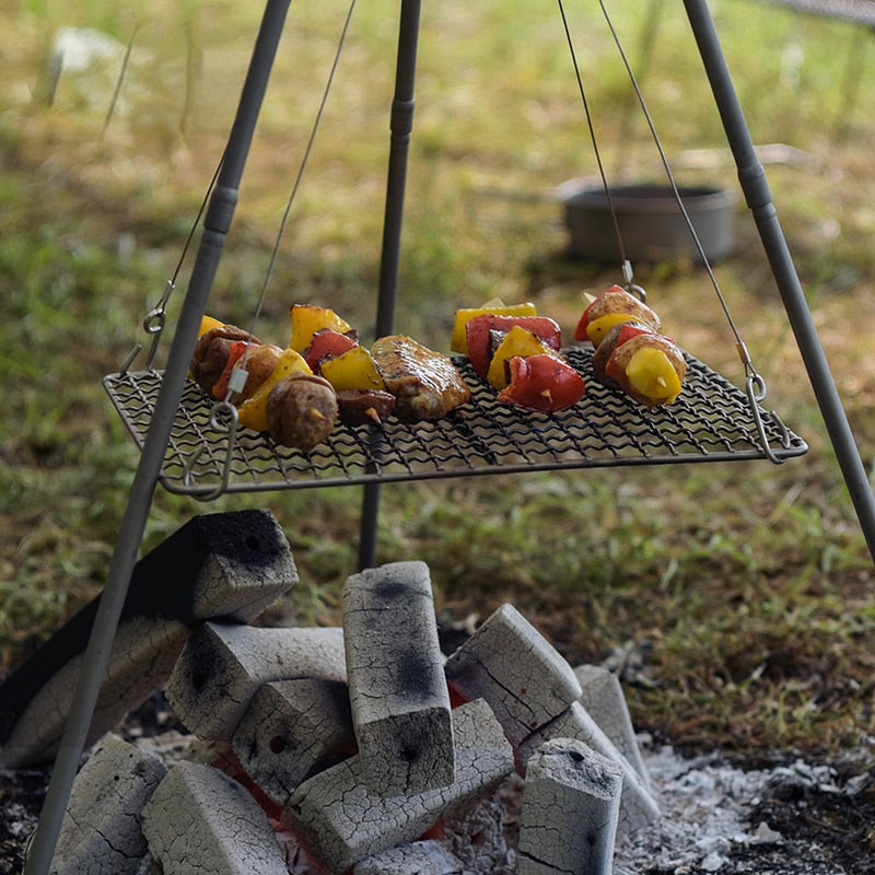 Titanium BBQ Grill with Hanging Chain - Charcoal Furnace for Camping, Picnic, Garden, and Tableware