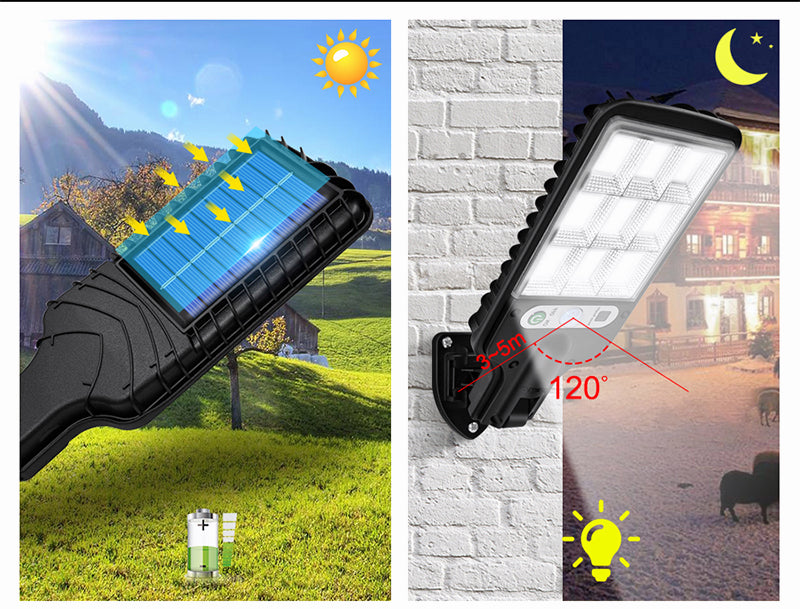 Solar Street Lights Outdoor Lamp, 3 Modes, Waterproof, Motion Sensor, Security Lighting for Garden, Patio, Path, Yard