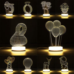 3D Illusion USB LED Night Light - Warm White Desk Table Lamp, Perfect Xmas Gift