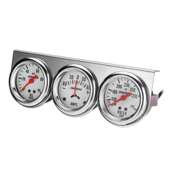 2" 52mm Oil Pressure, Water Temp, Amp Meter Triple Gauge Set with Chrome Panel