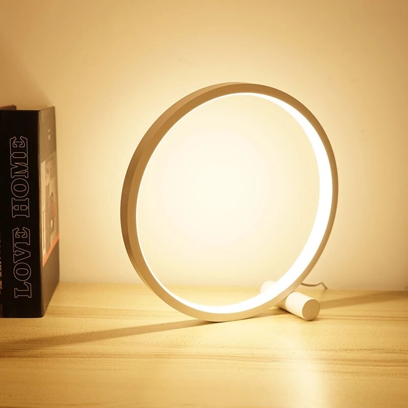 15CM LED Dimmable Circular Desk Lamp with USB - Night Light for Living Room, Bedroom, Bedside