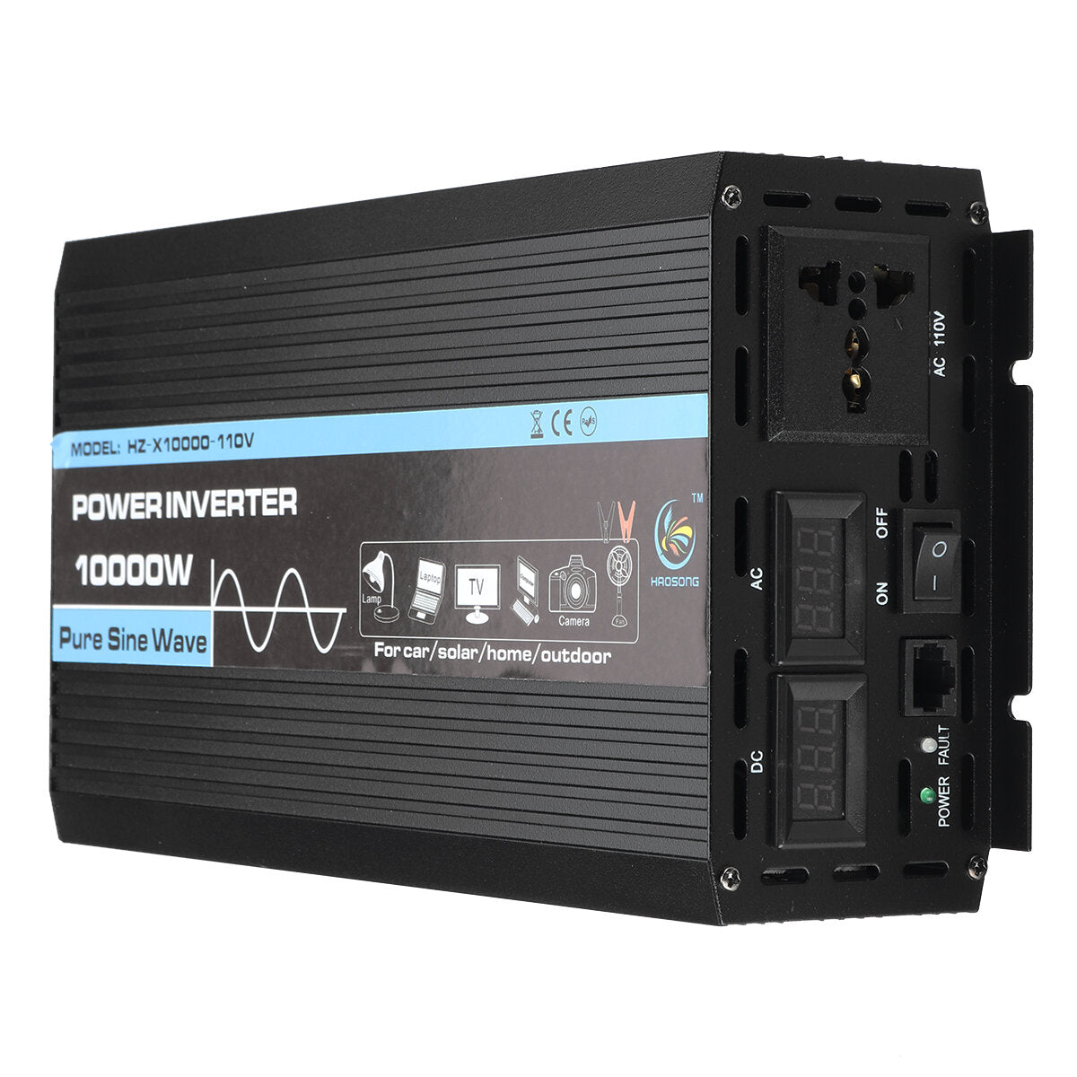 3000W Pure Sine Wave Inverter - Dual Display, DC to AC Converter for Car and Household Use