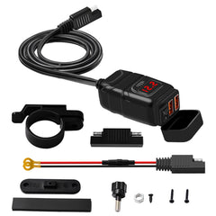 12V/24V QC3.0 Waterproof Motorcycle Dual USB Charger with LED Voltmeter