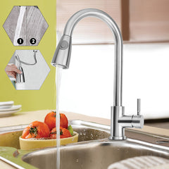 Stainless Steel Kitchen Sink Faucet with Pull-Out Sprayer Head and Dual Water Spray Modes