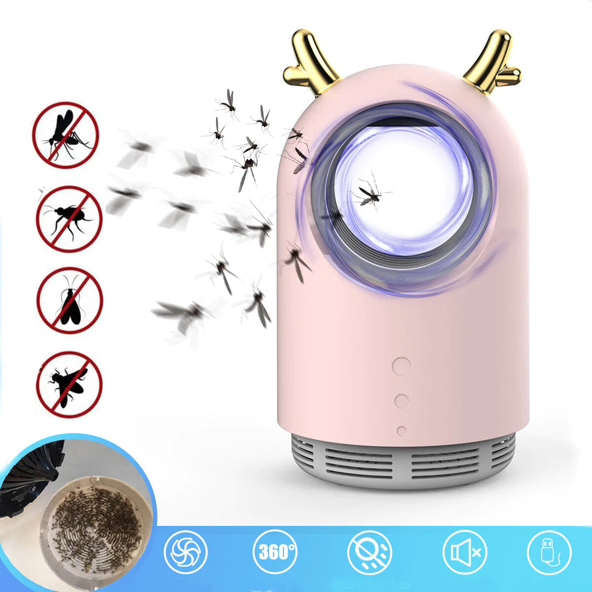 USB Electric Mosquito Killer Trap Lamp - LED Insect Repellent Light & Bug Zapper for Home and Camping