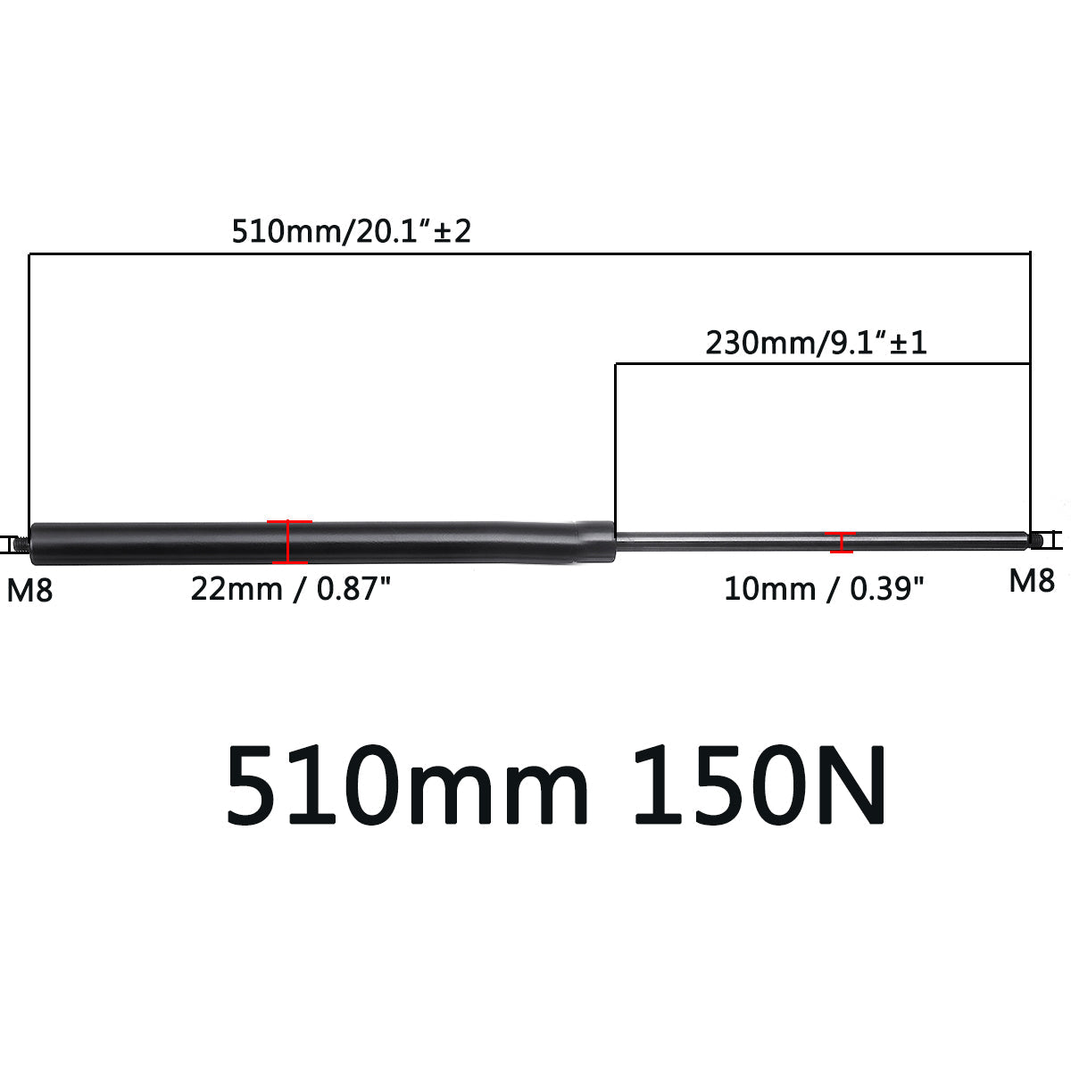 150N Universal Gas Spring Lift Supports for Car, RV, Caravan - 210mm to 610mm Struts