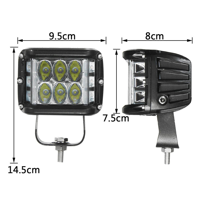 12V LED Work Fog Light Side Shooter Combo, Dual Color for 10V-48V Offroad SUV Truck