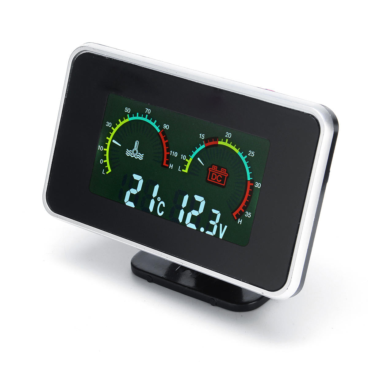 12V-24V 2-in-1 LCD Car Digital Gauge: Voltage, Pressure, Water Temp Meter with Buzzer Alarm