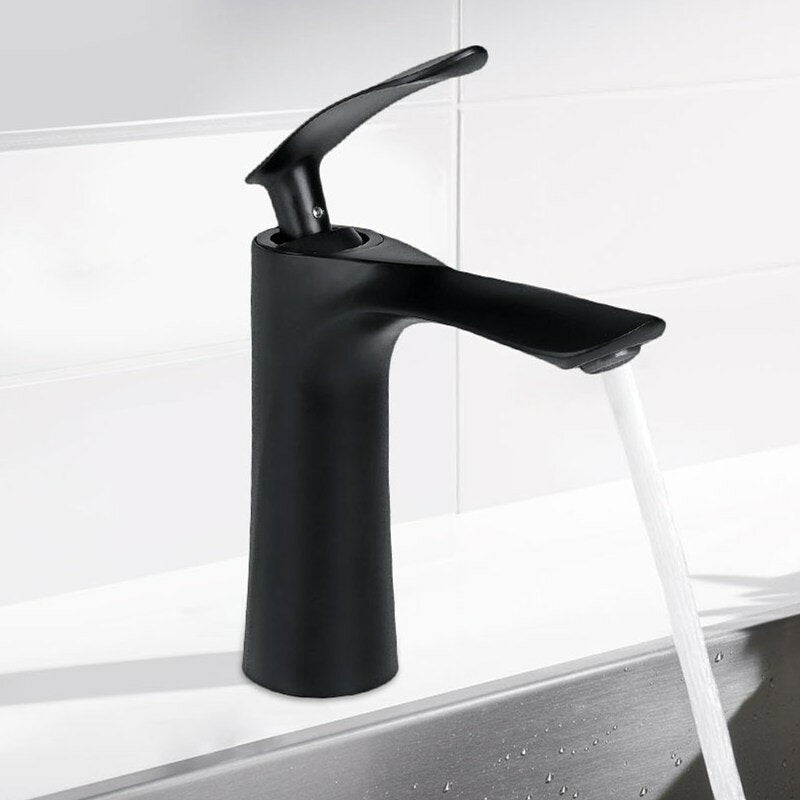 Copper Matte Black Bathroom Faucet - Single Handle, Hot/Cold Mixer for Basin or Kitchen Sink
