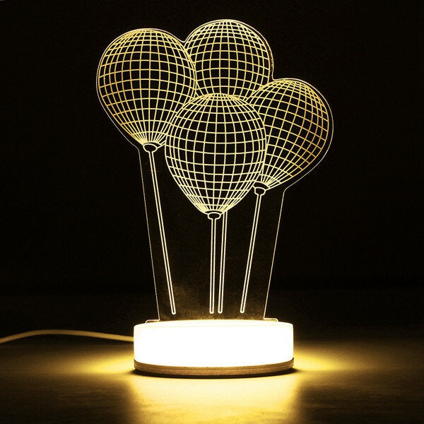 3D Illusion USB LED Night Light - Warm White Desk Table Lamp, Perfect Xmas Gift