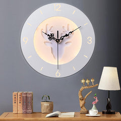 220V LED Nordic Deer Round Clock Night Light Wall Lamp - 24CM for Bedroom & Living Room Decor