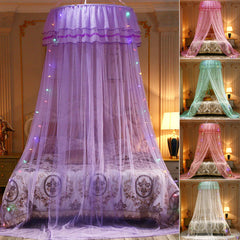 Princess Dome Mosquito Net Bed Canopy with Lace and LED Lights - Bedroom Decor