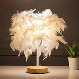 Modern White Feather Shade USB Table Lamp - Elegant Bedside Desk Night Light for Home Bedroom Decor