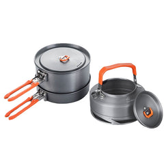 Camping Cookware Set: Utensils, Dishes, Pot, Kettle with Heat Exchanger for Hiking & Outdoor Tourism