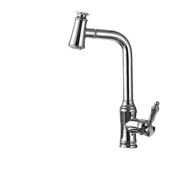 Brass Kitchen Sink Faucet with Pull-Out Sprayer, Hot & Cold Water Mixer, 360 Degree Swivel, Two Modes, Includes Hose