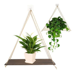 Wooden Hanging Swing Shelf - Floating Rope Wall Display Rack for Home Decor