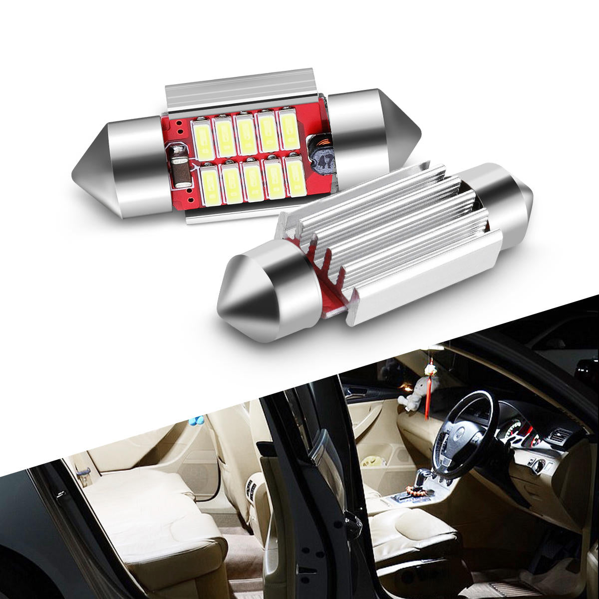 6pcs Extremely Bright Car Interior Dome & Map Bulbs, Double Pointed License Plate Lights, 31*12mm/36*12mm, White