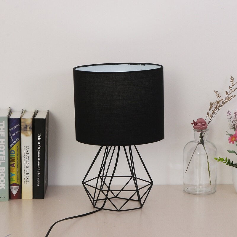 Modern Hollowed Out Bedside Table Lamp with Shade for Living Room or Bedroom Desk