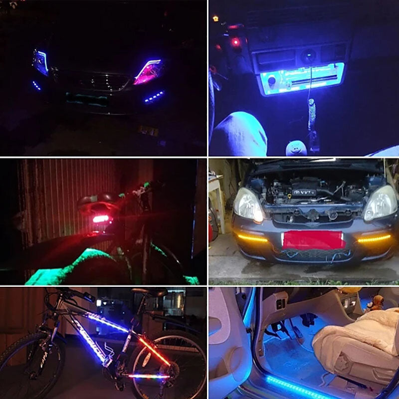 6Pcs DC12V LED Strip Lights for Car Motorcycle - Waterproof, Multi-Color Decorative Atmosphere Lamps
