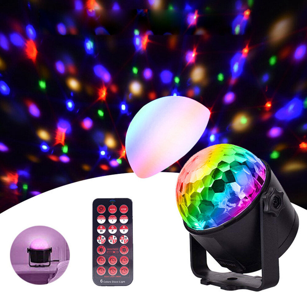 Upgrade 6-Color Crystal Ball LED Stage Light with Voice Remote for Bar, KTV, Party, Disco