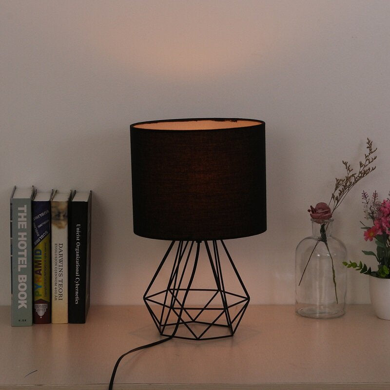 Modern Hollowed Out Bedside Table Lamp with Shade for Living Room or Bedroom Desk