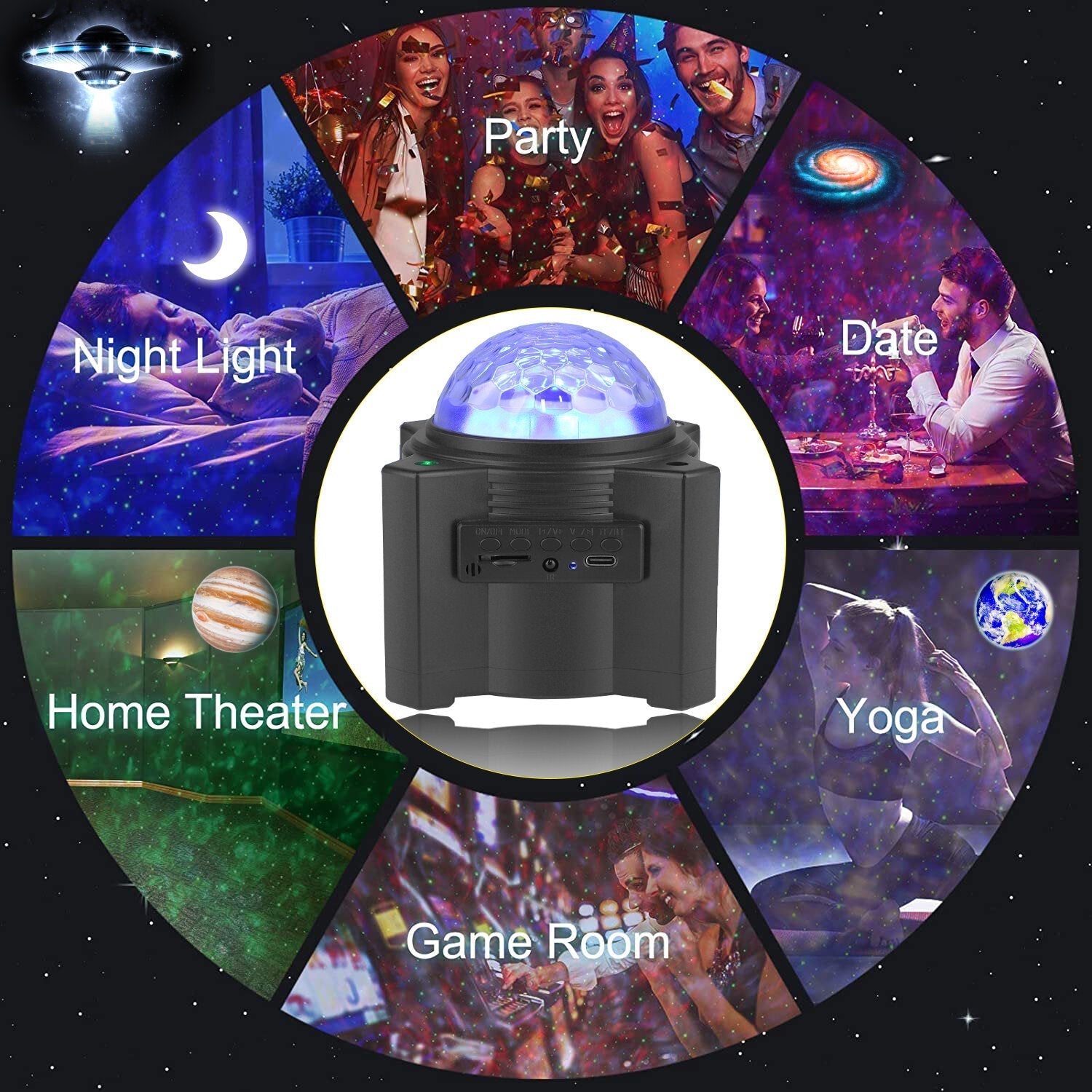 LED Galaxy Projector Nebula Night Light with Remote & Bluetooth Speaker for Kids & Adults - Bedroom/Party/Home Decor