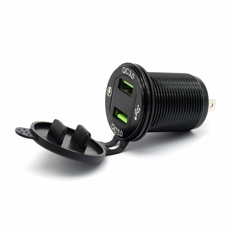 12V-24V QC3.0 Dual USB Quick Charger Socket for Car, Boat, Motorcycle, and Vehicle