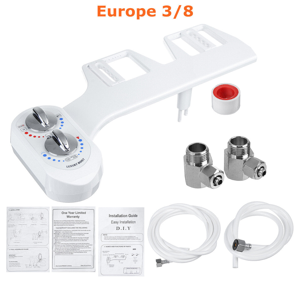 Non-Electric Toilet Seat Attachment with Adjustable Dual Nozzle for Hot/Cold Water Spray