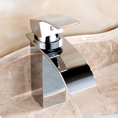 Bathroom Waterfall Sink Faucet - Single Lever Mixer Tap for Hot & Cold Water, Brass Construction