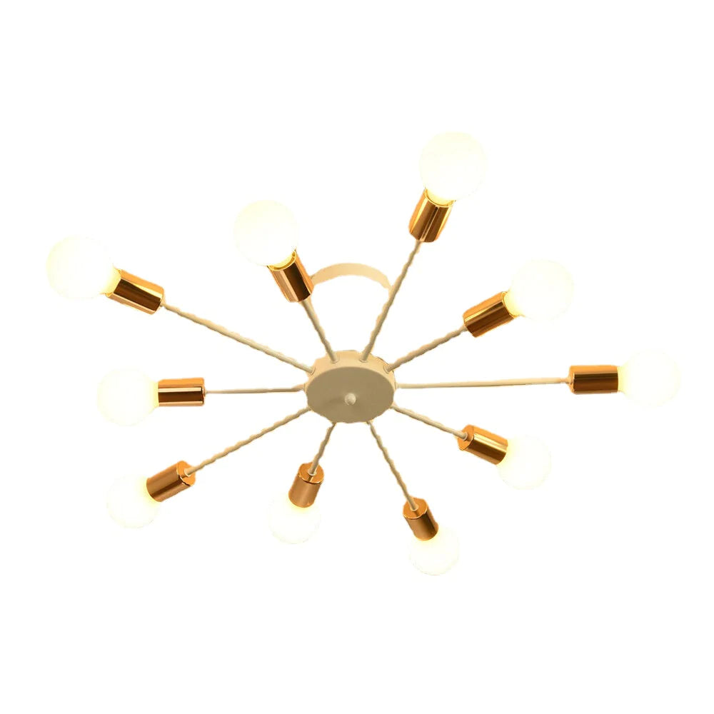 10-Light Modern Sputnik Chandelier, Bronze Flush Mount Ceiling Light, Rustic Design for Bedroom, Kitchen, Dining, Living Room