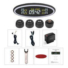 12V Car TPMS Tire Pressure Monitoring System with Ambient Lights, OBD Auto Security Alarm, External Sensor