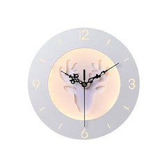 220V LED Nordic Deer Round Clock Night Light Wall Lamp - 24CM for Bedroom & Living Room Decor