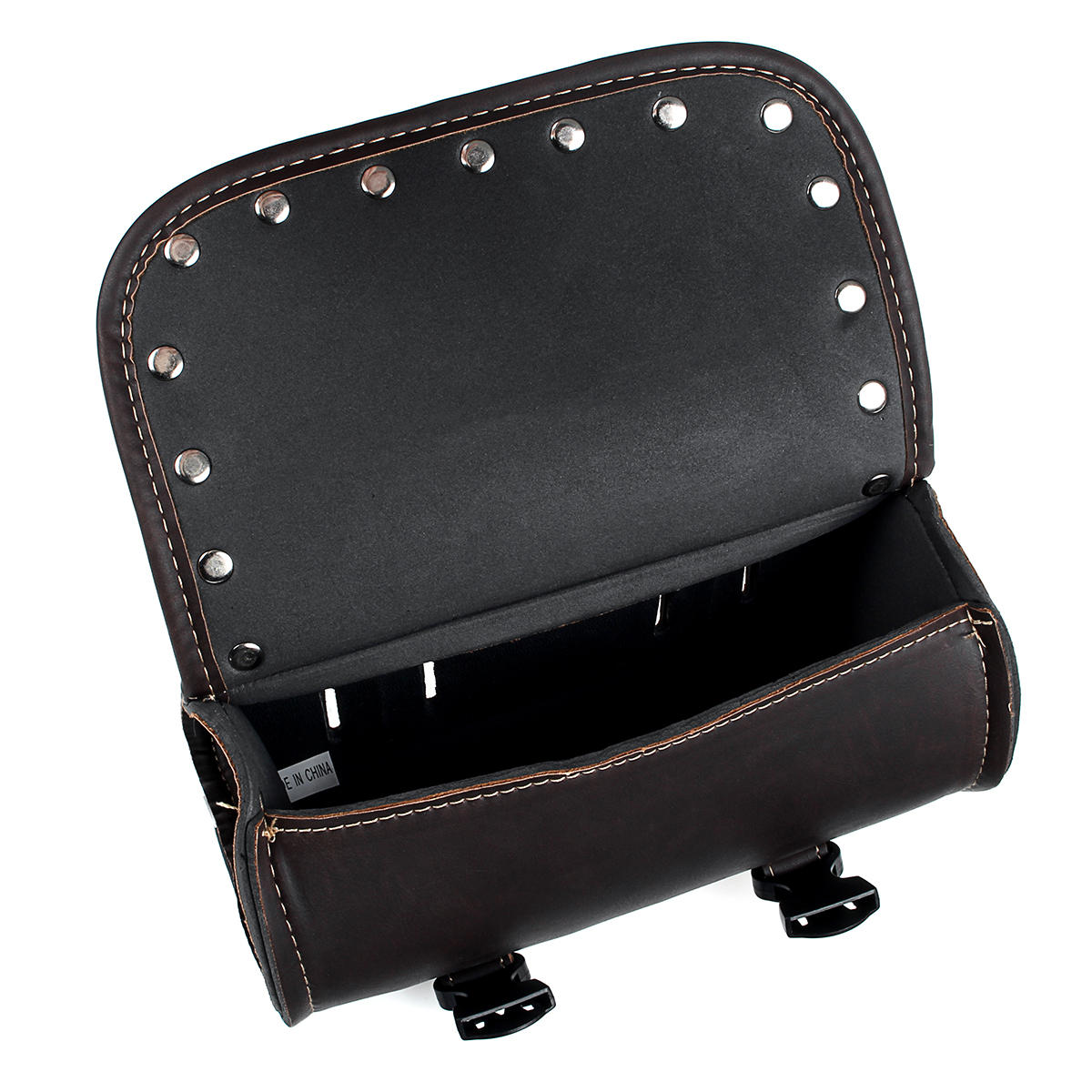 Dark Brown Leather Motorcycle Front Fork Tool Saddle Bag Pouch Luggage Barrel Saddlebags