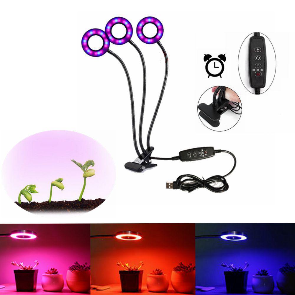 USB 18W 3-Head Clip-on Grow Light, Dimmable & Timed Plant Lamp for Indoor Flowers, DC5V