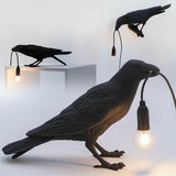 Black/White Resin Crow Table Lamps - Bird Desk Lamp & Bedroom Wall Sconce Light Fixtures