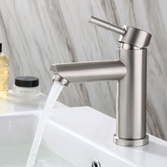 Lead-Free Stainless Steel Bathroom Basin Faucet - Single Handle, Hot & Cold Mixer Taps with Hoses