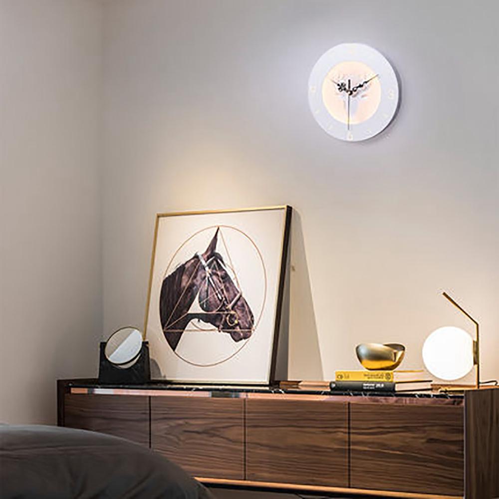 220V LED Nordic Deer Round Clock Night Light Wall Lamp - 24CM for Bedroom & Living Room Decor