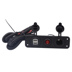 12C-24V 3.1A Dual USB Charger Socket with LED Switch Panel, Waterproof Power Supply for Marine, Car, Boat