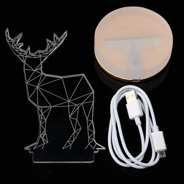 3D Illusion USB LED Night Light - Warm White Desk Table Lamp, Perfect Xmas Gift