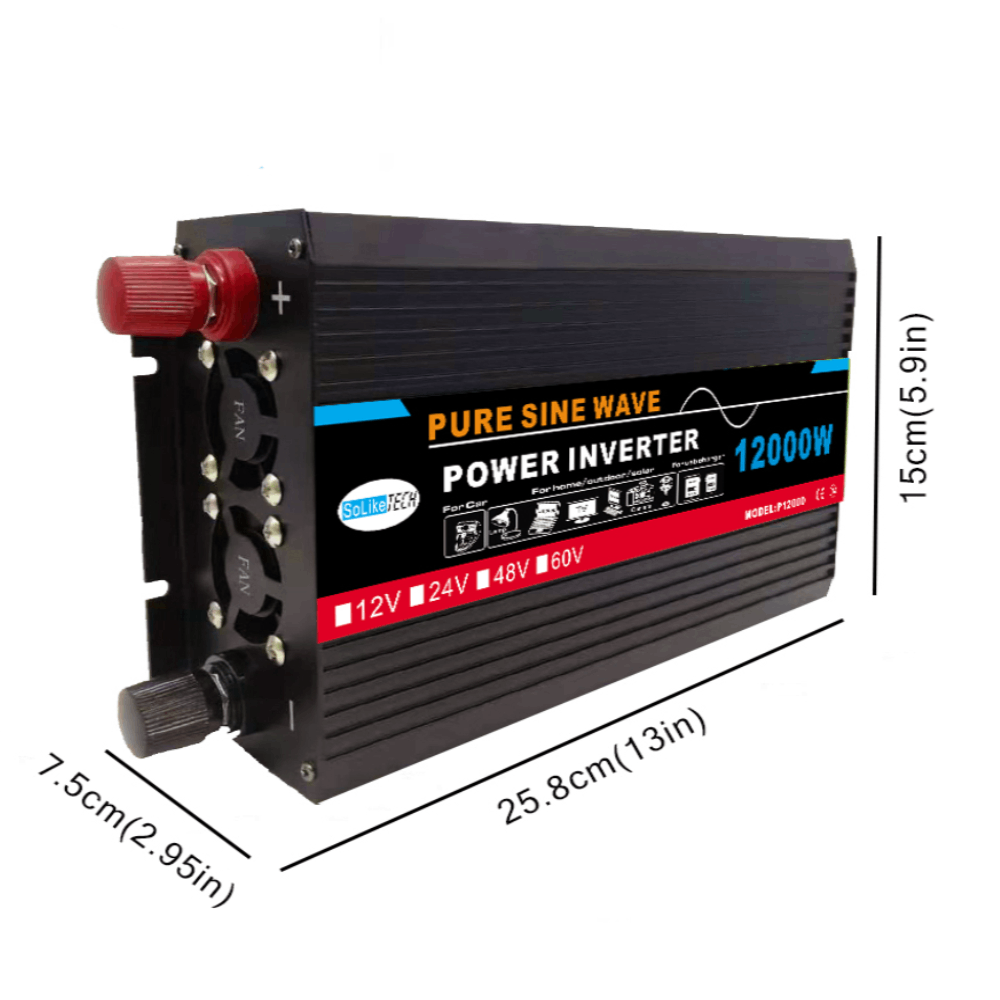 2-4KW Pure Sine Wave Inverter 12V/24V/48V/60V to 220V Battery Charger UPS for Solar System, Home, RV, Camping