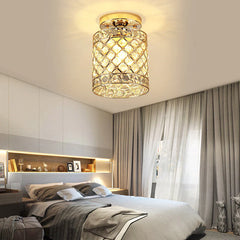 Modern Crystal Flush Mount Ceiling Light, E27 Base, 220V, Mini Chandelier for Hallway Decor, Bulb Not Included