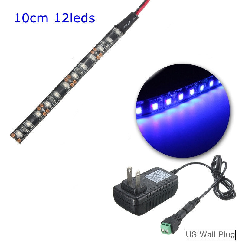 UV Ultraviolet Purple 3528 LED Flexible Strip Black Light, 12V Waterproof with US Plug