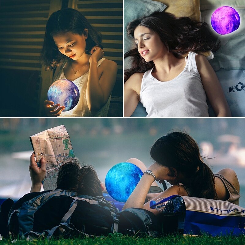 3D LED Moon Lamp Night Light - 16/7 Colors, Touch Switch & Remote Control